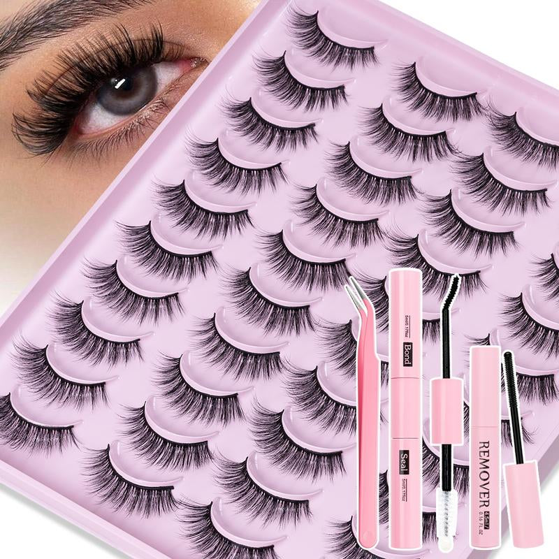 D-Curved Design Multi-Style False Eyelashes - High-Volume DIY Eyelash Extension Kit with Adhesive, Sealant & Application Tools - Easy DIY Application Perfect for Daily Use & Parties