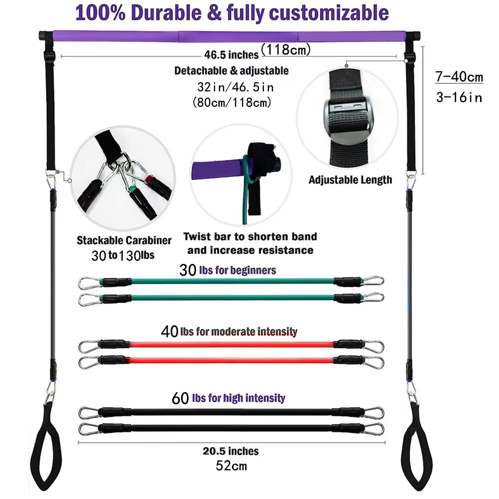 Portable Pilates Bar Kit with Resistance Bands for Exercise Resistance Bands Home Gym Equipment Supports Full Body Workouts