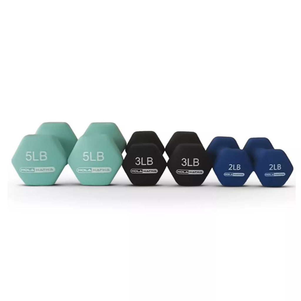 Holahatha 2, 3, & 5 Pound Neoprene Dumbbell Free Hand Weight Set W/ Rack, Pastel