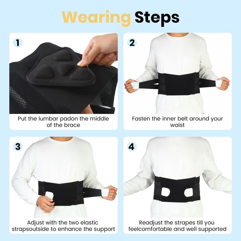 Back Brace Support Belt-Lumbar Support Back Brace for Back Pain, Sciatica, Scoliosis, Herniated Disc Adjustable Support Straps-Lower Back Brace with Removable Lumbar Pad for Men & Women