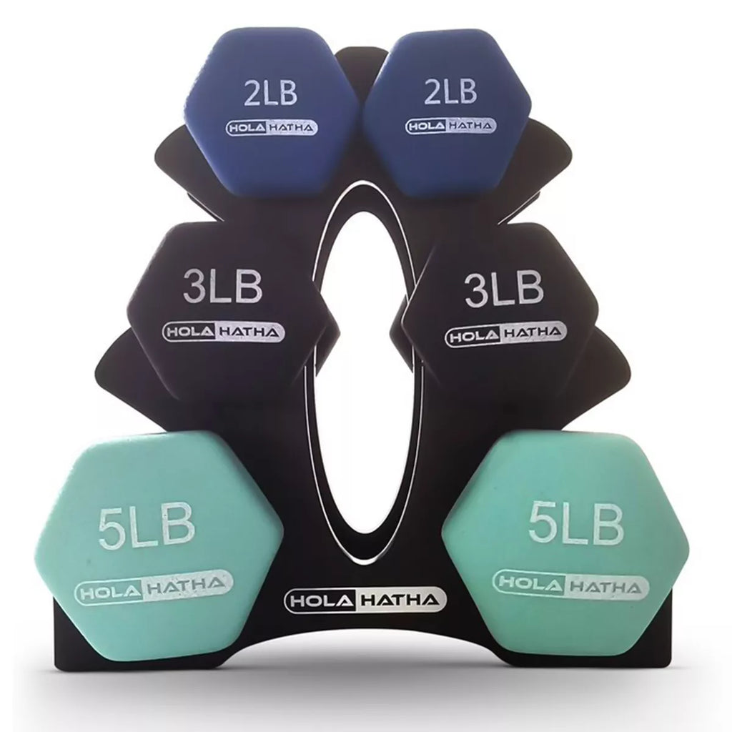 Holahatha 2, 3, & 5 Pound Neoprene Dumbbell Free Hand Weight Set W/ Rack, Pastel