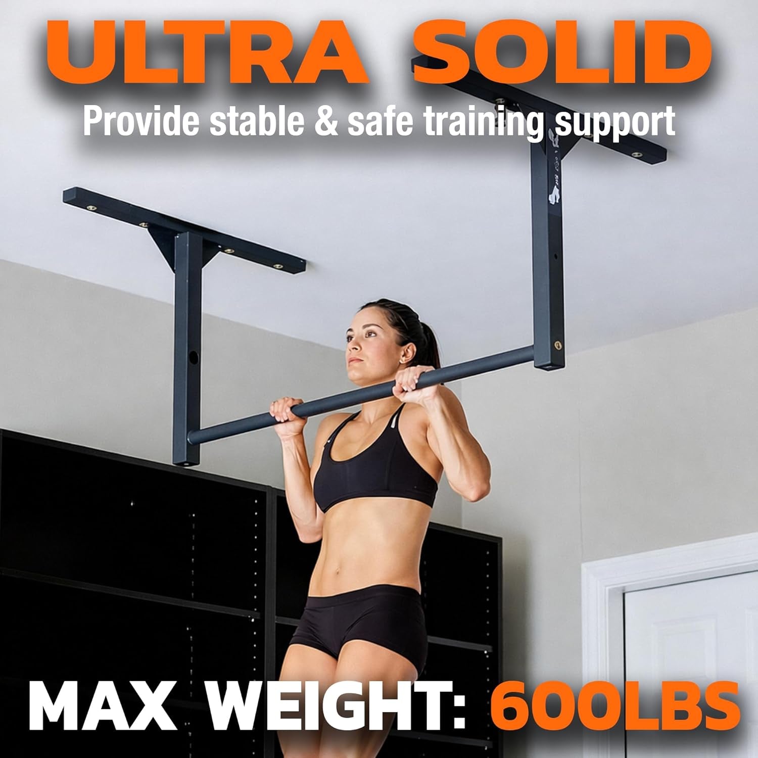 Heavy Duty Ceiling or Wall Mountable Pull up Bar Gym Quality, 600Lb Capacity, Standard Size for (9-Ft Ceilings) or Wall Mountable