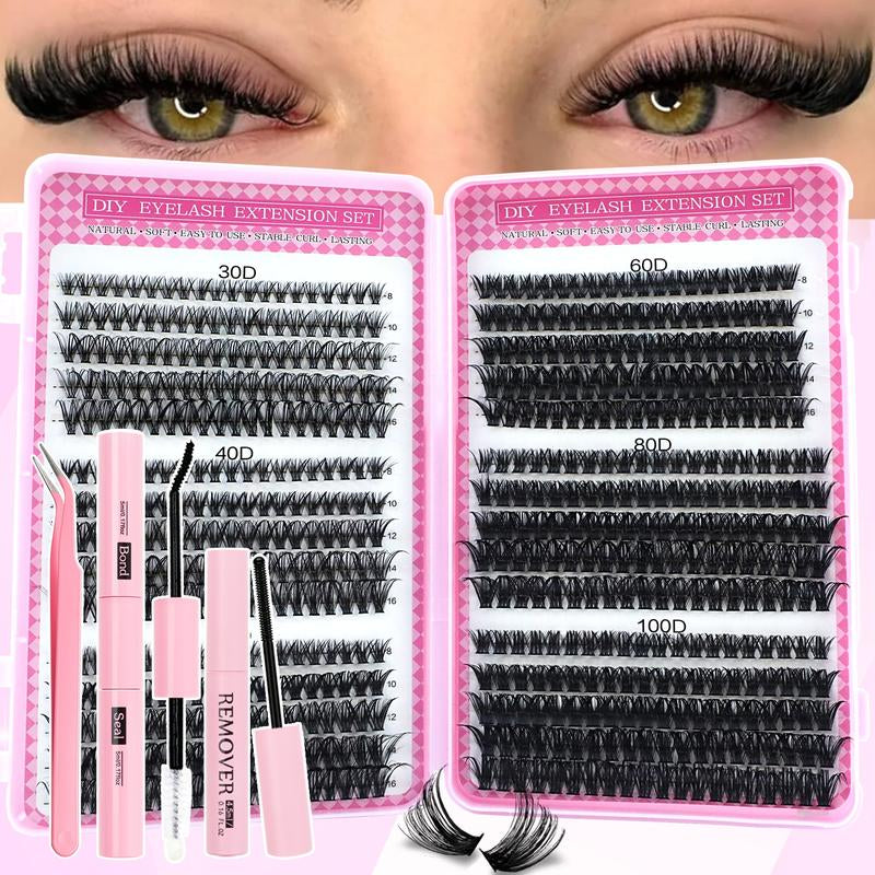 D-Curved Design Multi-Style False Eyelashes - High-Volume DIY Eyelash Extension Kit with Adhesive, Sealant & Application Tools - Easy DIY Application Perfect for Daily Use & Parties