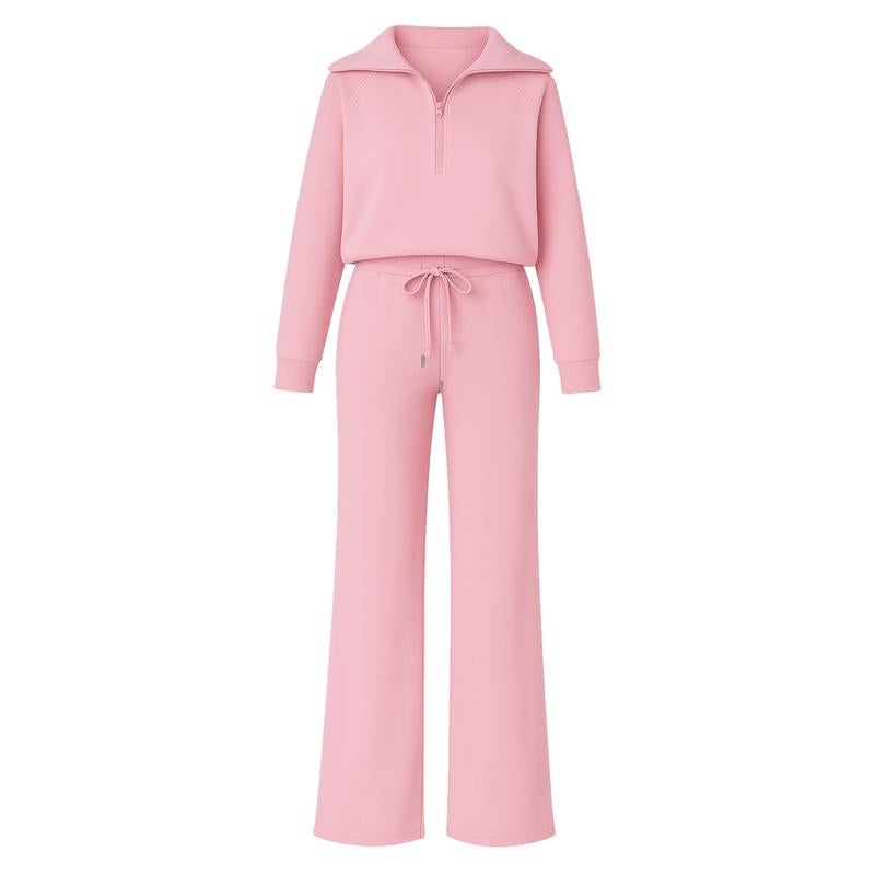 2 Piece Outfits 2025 Fall Fashion Airport Wide Leg Pants Lounge Set Leisure Travel Vacation Clothes Sweatsuits Workout Set for Gym Stuff Women Autumn Winter