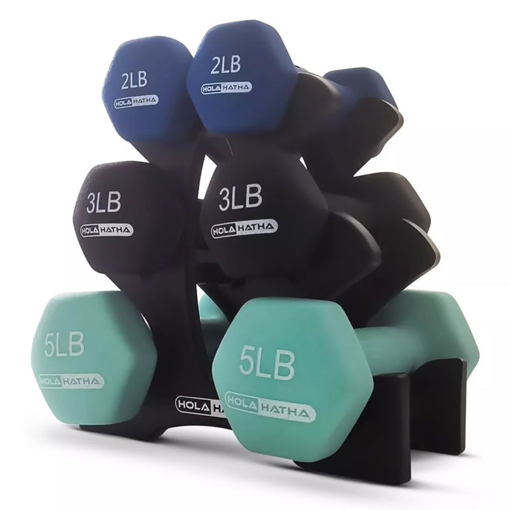 Holahatha 2, 3, & 5 Pound Neoprene Dumbbell Free Hand Weight Set W/ Rack, Pastel