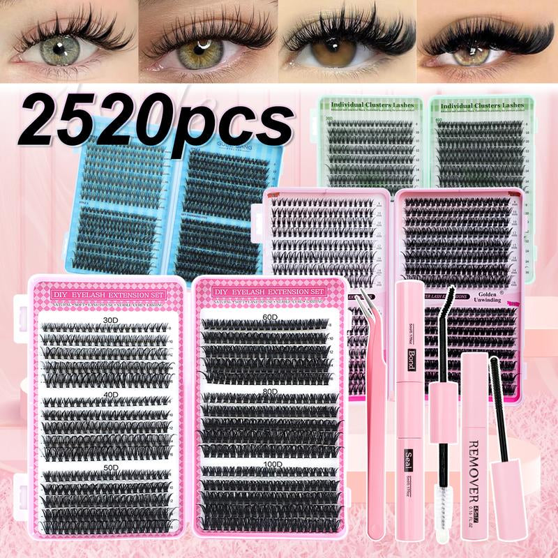 D-Curved Design Multi-Style False Eyelashes - High-Volume DIY Eyelash Extension Kit with Adhesive, Sealant & Application Tools - Easy DIY Application Perfect for Daily Use & Parties