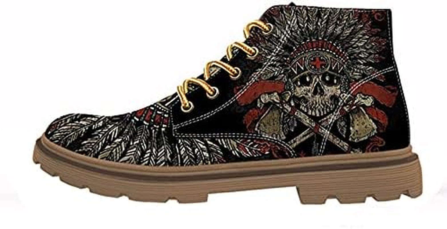 Shoes Mens Cool Skull Boots Skull Shoes for Men Skeleton Print Black Ankle Men Black Shoes(Us5.5-Us16)