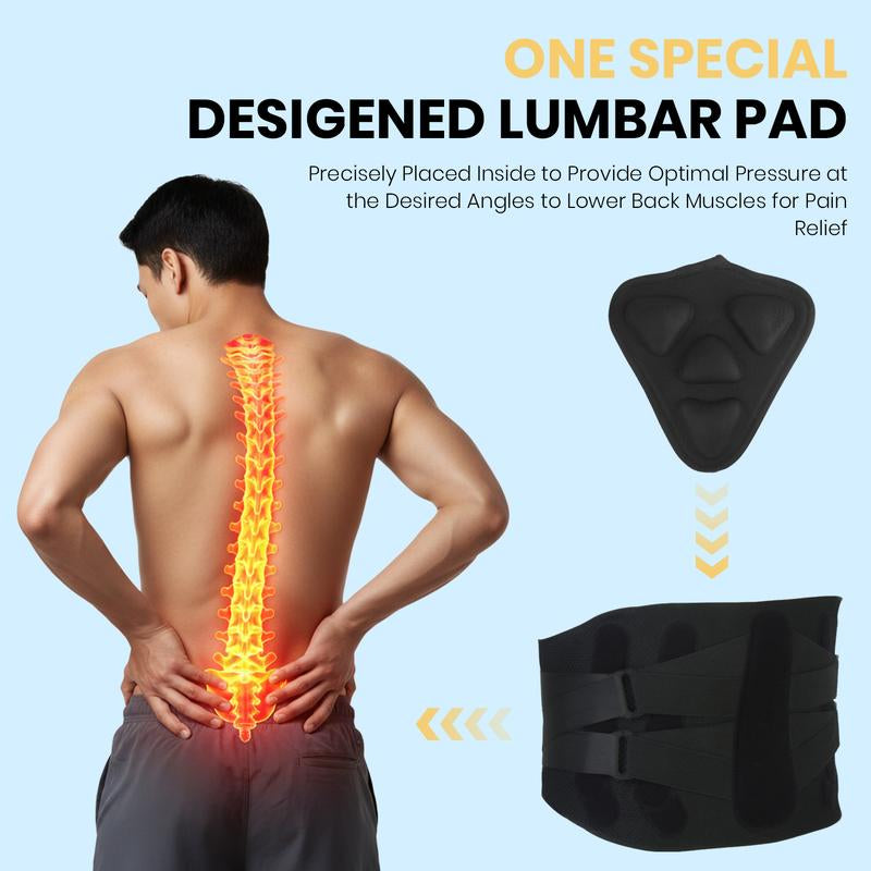 Back Brace Support Belt-Lumbar Support Back Brace for Back Pain, Sciatica, Scoliosis, Herniated Disc Adjustable Support Straps-Lower Back Brace with Removable Lumbar Pad for Men & Women