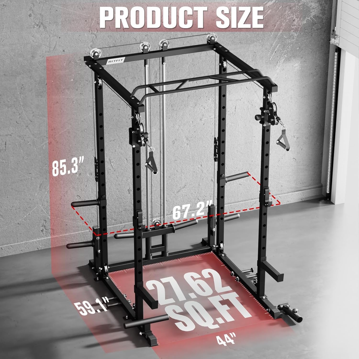 PPC-P3 Power Cage with Optional LAT Pulldown/Cable Crossover, 1200LB Squat Rack for Home & Garage Gym, with Weight Storage Rack and More Training Attachments, Astm-Certified